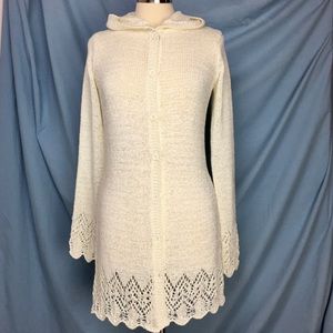 BCBGMax Aria  Cream Hooded Button Front Cardigan